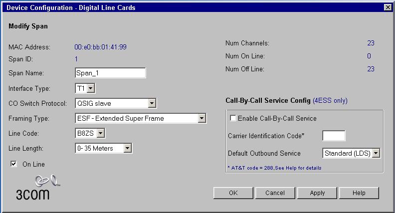 Step 4 ) Click Device Configuration Digital Line Cards. Set Select Device Type to ISDN PRI Span List. Click Apply. Click the Span of interest and Click Modify.