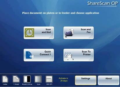 ShareScan OP Services Manager Connector Connector Enterprise applications such as e-mail and fax ShareScan OP Client Administration Console The ShareScan OP client is installed