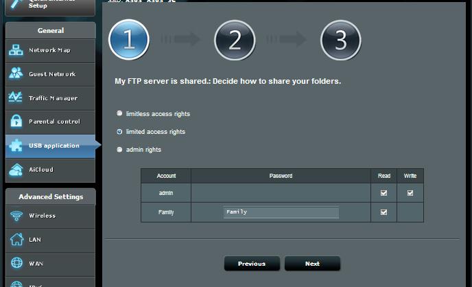 3. Select the access rights that you want to assign to the clients accessing your shared data. 4.