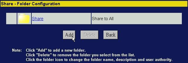 Folder Configuration On this page, you can add folders, delete folders and setup the