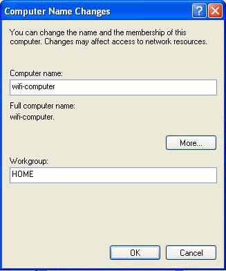 In the Computer Name zone, enter a name sufficiently distinctive that it can easily be recognized in the list of computers for the workgroup (my-computer, wificomputer or julie, for example).