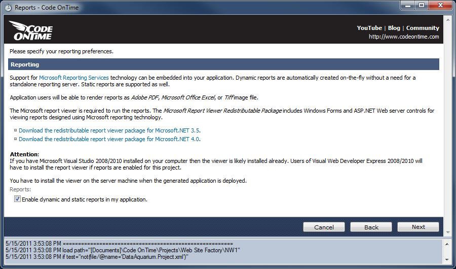 If you choose to enable reporting, your server must have Report Viewer 2010 Redistributable Package installed.