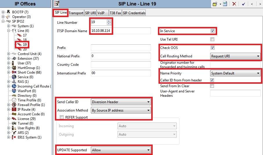 5.5.1 Administer SIP Line Settings On SIP Line tab in the Details Pane, configure the parameters as shown below: Set Line Number field to an unassigned number, e.g. 19.