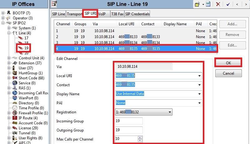 SIP URI entry for Channel 4: Click OK to commit (not shown) then press Ctrl + S to save. 5.5.5 Administer VoIP Settings Select VoIP tab to set Voice over Internet Protocol parameters of the SIP Line.