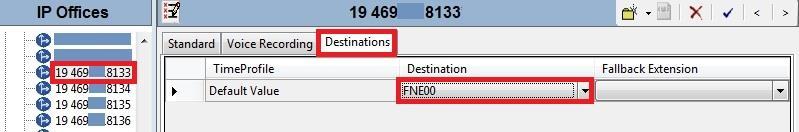 The Destinations were appropriately defined as FNE00, FNE33 and VoiceMail.
