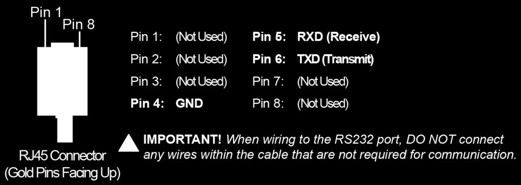 To make connection easy, Savant offers RJ45 to DB9 adapters in a variety of configurations that can be used to connect to SmartAudio for RS-232 control.