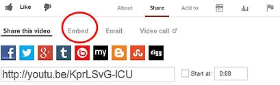 embed a youtube video in your course, go to go to www.youtube.com, and select the video you want to upload to your course Below the video you will find a set of tabs with the description of the video and the share tools.