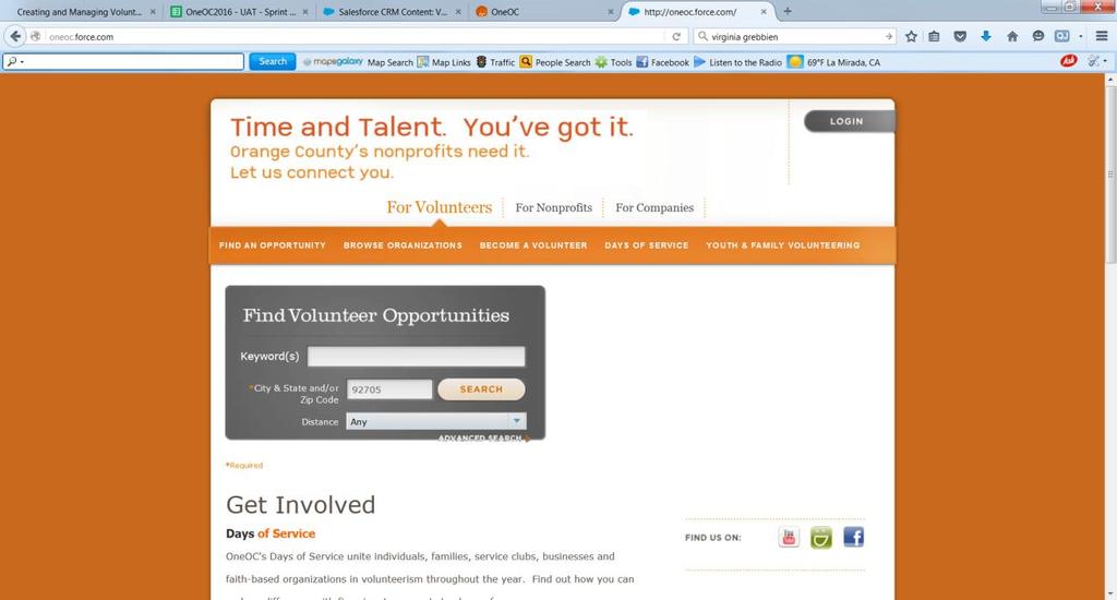 Employee Volunteer Leader User Guide p. 5 With your username and password, go to http://www.oneoc.org/volunteers/volunteer-calendar.