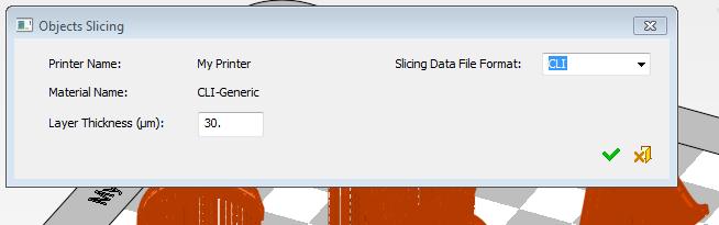 On the screen Object Slicing parameters window shows up: Slicing Data File Format CLI - stands for Common Layer Interface.