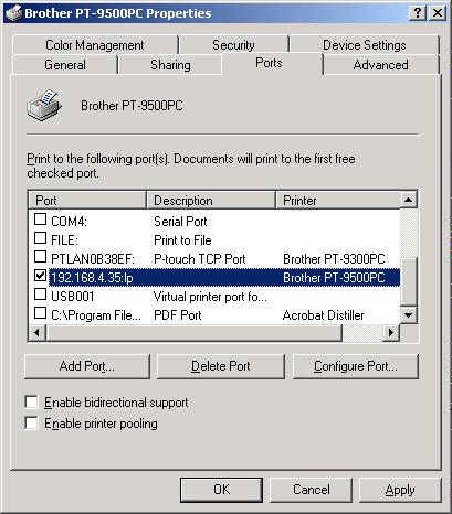 b Call-up the printer s Properties dialog box, then clear the Enable bidirectional support