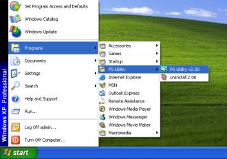7.2 PS Utility Configuration After successfuly installing the utility, you can find the application program by clicking Start menu > Programs > PS-Utility.