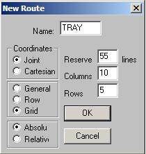 Grid To create a matrix choose new route. In the dialog box enter the name of the route, click grid the number of rows and collums.