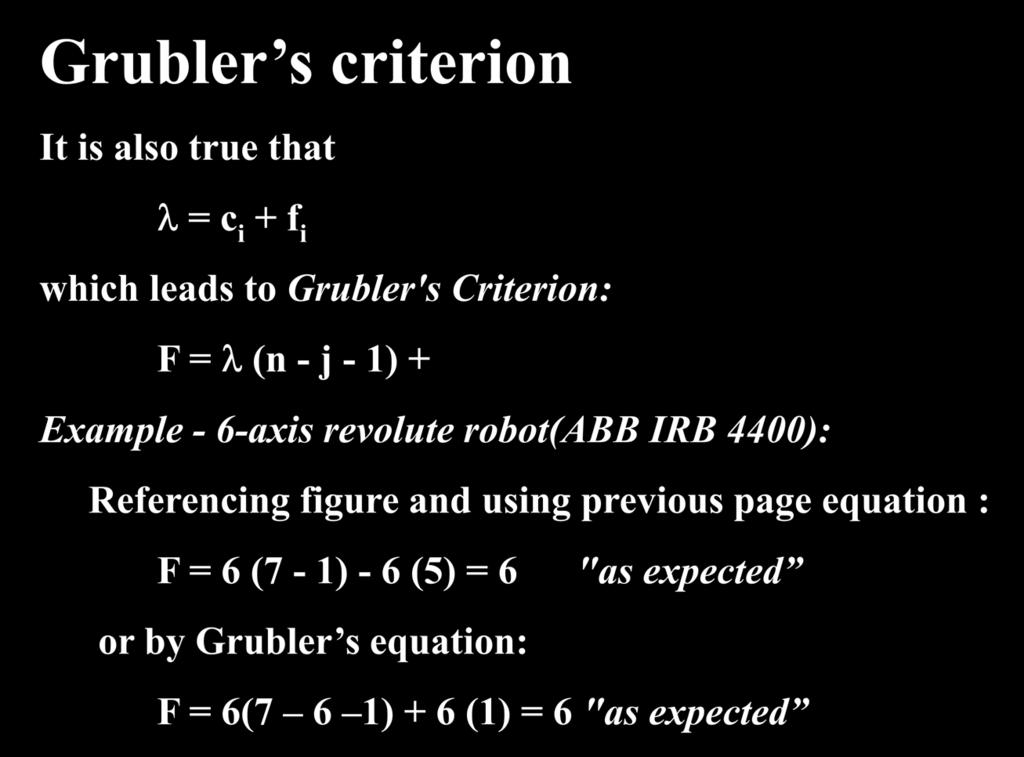 Grubler s crteron It s also true that λ = c + f