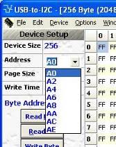 I²C Address A drop-down menu is provided which allows the user to select a valid address for the selected device