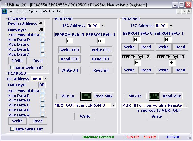 Non-volatile Registers PCA8550/PCA9559/PCA9560/PCA9561 Address Selection A drop down address selection is available which can be used to change the I²C address of the PCA9559, PCA9560, and PCA9561.