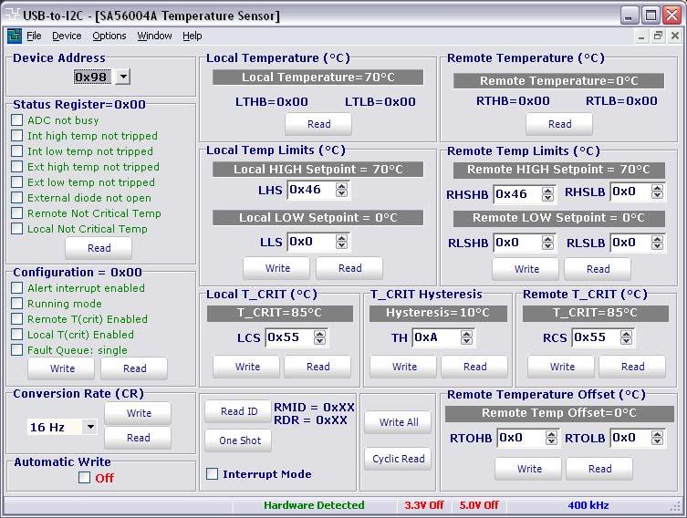 SA56004A Temperature monitor The NXP SA56004X is an SMBus compatible, 11-bit remote/local digital temperature sensor with over temperature alarms.