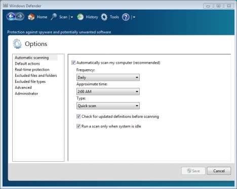 Windows Defender - Cont d Select Options in