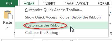Step by Step Instructions in creating New Tab and Group on the Ribbon Step 1. Access the "Customize Ribbon" feature. There are various ways to access this. Step 2. Excel Options Step 3.