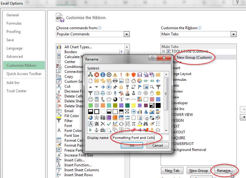 Rename button, Rename dropdown box will appear with the exisiting name, New Tab.