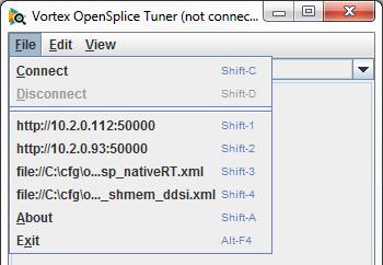 When the OK button is clicked, OpenSplice Tuner tries to open a connection to the domain that is associated with the supplied domain URI.