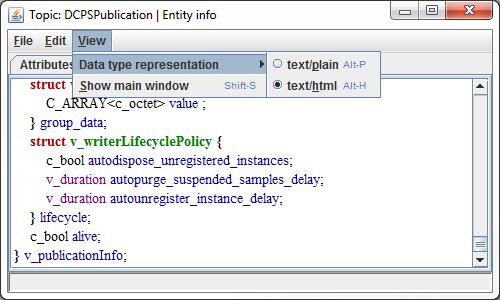 Topic Writer DataReader This tab displays the data type name, and the data type definition in plain text format.