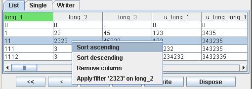 Show Details item Sorting Data Data in the List table of the User data view can be sorted by column.
