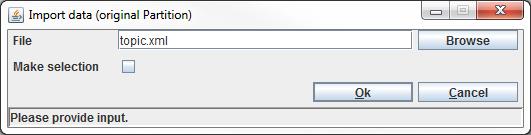 Import Metadata dialog The File input field must specify the location of the file that contains the exported metadata.