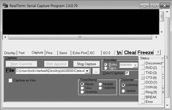 Once all data has been sent from the instrument to the computer and data collection program, click the Stop Capture button on the Capture tab of the RealTerm window. 13.