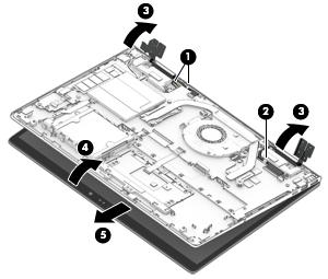 6. Slide the keyboard/top cover (5) up and away at an angle and separate it from the display assembly. 7.