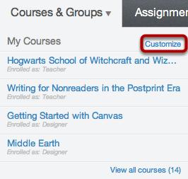 How do I customize my Courses dropdown menu? Canvas displays up to 12 courses in the Courses dropdown menu.