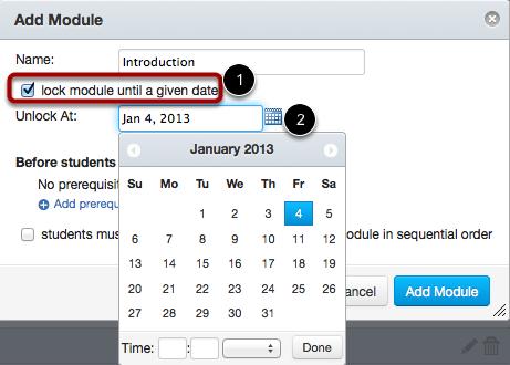 given date check box [1] to lock the module until a set date.