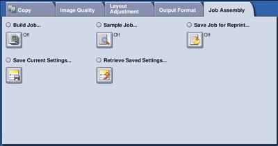 Job Assembly Job Assembly Use the productivity features available on the Job Assembly tab to program a job that requires individual selections for specific pages or sections, produce a Sample Job