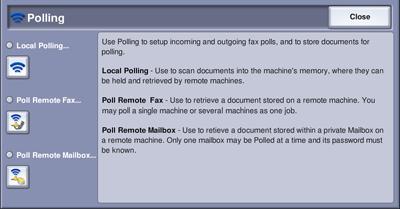 Fax Polling Using the Polling function, documents stored on a remote fax machine can be retrieved and printed on your device.