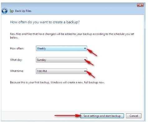 Note: Choosing the schedule of the backup, the computer will automatically backup files and folders on the selected schedule.