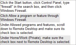 /Reference: : Take the following steps to make sure that Remote Desktop is able to communicate through your