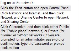 /Reference: : Take the following steps to change a network location type: