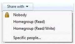 2. Choose one of the following options: Homegroup (Read): It shares the item with the entire homegroup.