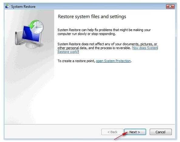 8.Choose a restore point, and then click