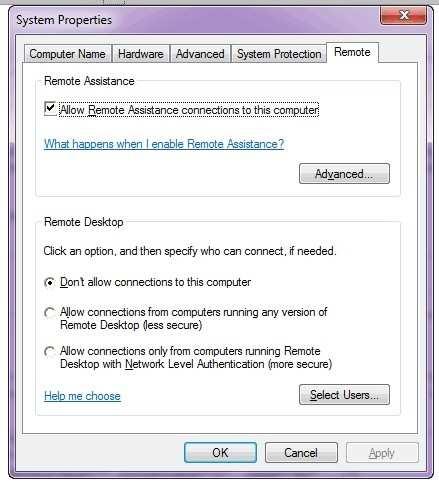 : Make the required changes on the Remote tab of the System Properties window to accomplish the task.