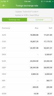 The application displays the list of exchange rates of foreign