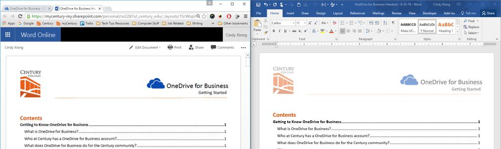Editing a Document Offline When you open a file in OneDrive, a new web browser opens.