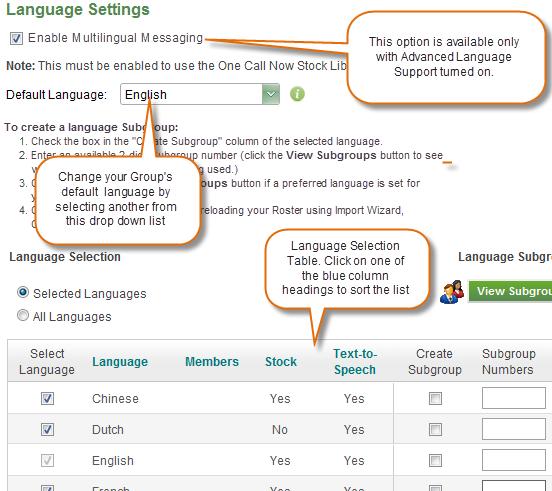 Click Settings, and then select Language from the Group Leader menu. 2. If you have Advanced Language Support turned on, the Enable Multilingual Messaging box will be checked.