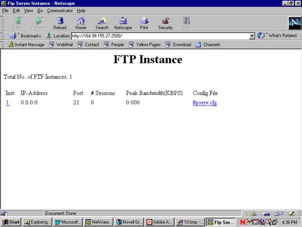 Active Sessions Display To load the Active Sessions Display utility, enter ftpstat [-p port number] Enter the port number that the HTTP browser should connect to in order to view the NetWare FTP