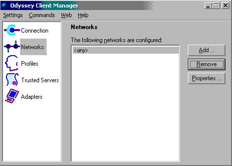 3.5. Configure the Funk Odyssey Client 3.5.1. Configure the Network Properties After the Funk Odyssey Client software has been installed on the Windows 2000 Laptop, launch the program Start! Programs!