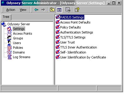 3.2. Configure the Funk Odyssey Server After the Funk Odyssey Server software has been installed on Windows2000 PC, launch the program Start! Programs! Funk Software! Odyssey Server! Odyssey Server Administrator.