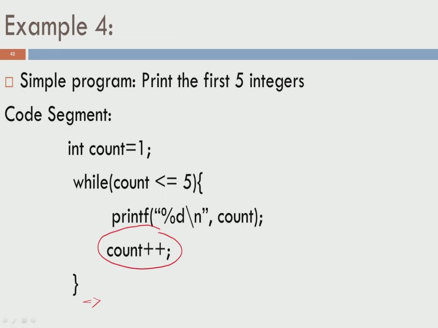 (Refer Slide Time: 14:25) Let us see a small example. Let us say I want to just print the 5 integers the first 5 integers the first 5 positive numbers.