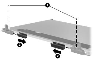 14. Remove the display hinges (2). Display hinges are available using spare part number 647677-001. 15.