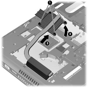 4. Pull the heat sink away from the side of the computer to remove it (3).