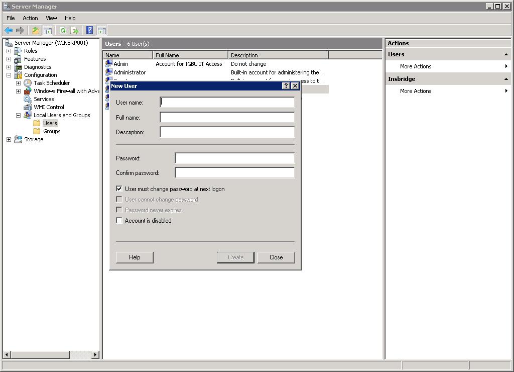 Chapter 2 Setting Up Windows STEP 1: INSBRIDGE LOCAL USER ACCOUNT SETUP Before starting the installation, create a local user account where the Insbridge Framework is being installed.