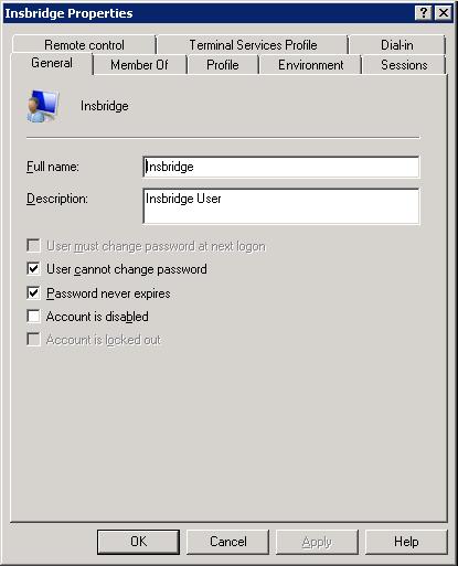 Chapter 2 Setting Up Windows 7. Close the Add New User screen and select the Insbridge user. Right click and select Properties. 8.